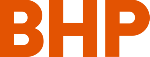 BHP corporate logo - bold orange lettering on transparent background