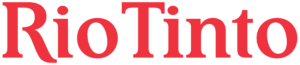 Rio Tinto corporate logo - red serif typography on transparent background